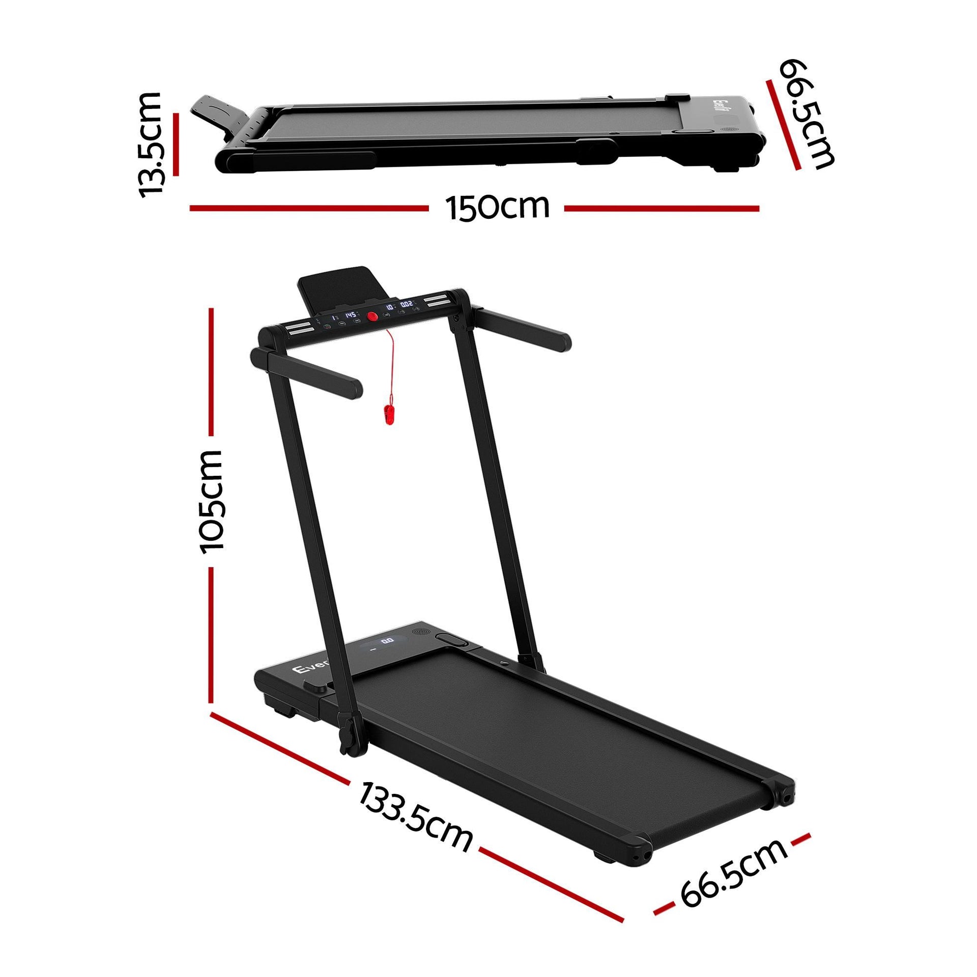 Everfit 3 in 1 Walking Pad Treadmill With Led Lights Foldable Under Desk Treadmills for Home Gym 40cm Wide Belt Black Awezingly