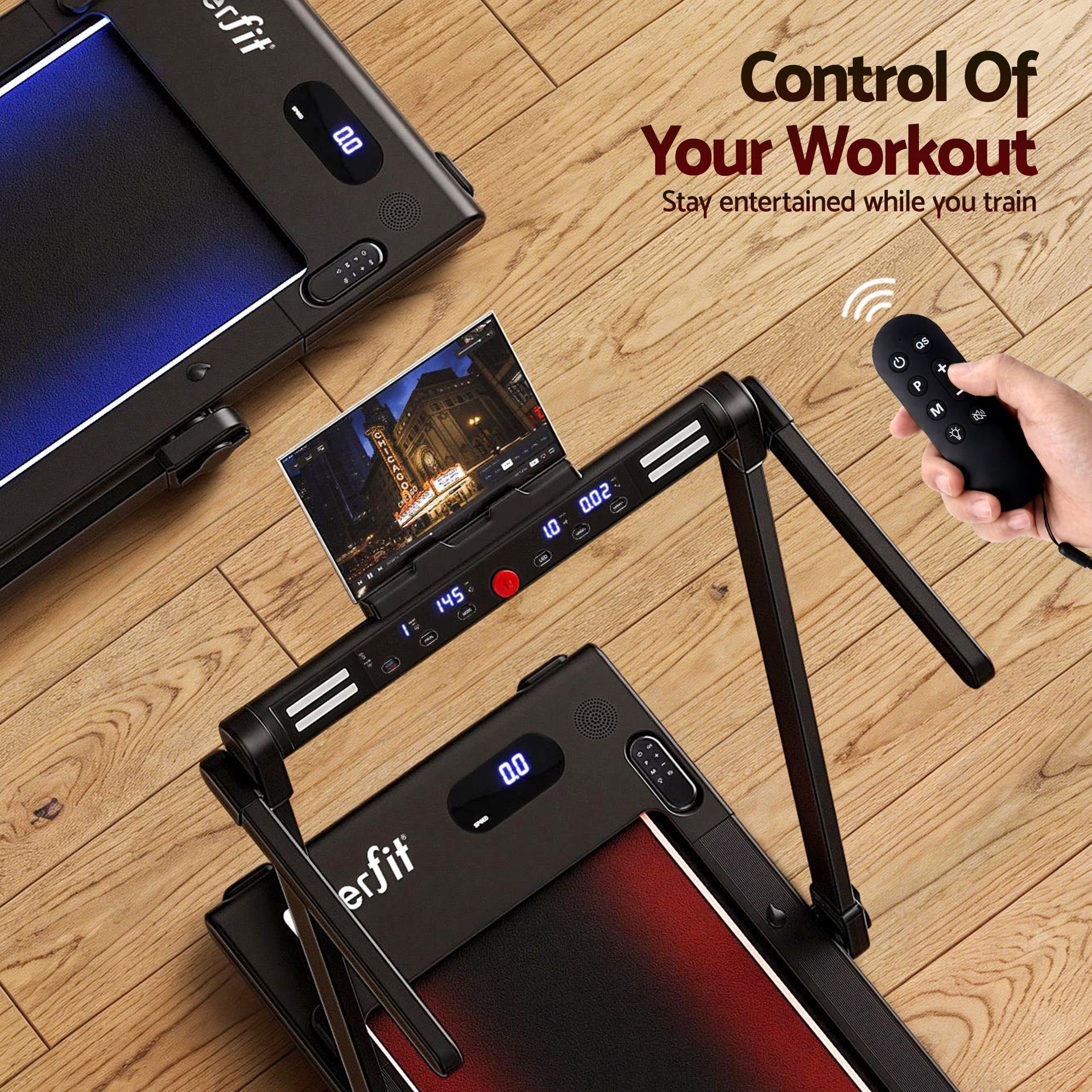 Everfit 3 in 1 Walking Pad Treadmill With Led Lights Foldable Under Desk Treadmills for Home Gym 40cm Wide Belt Black Awezingly