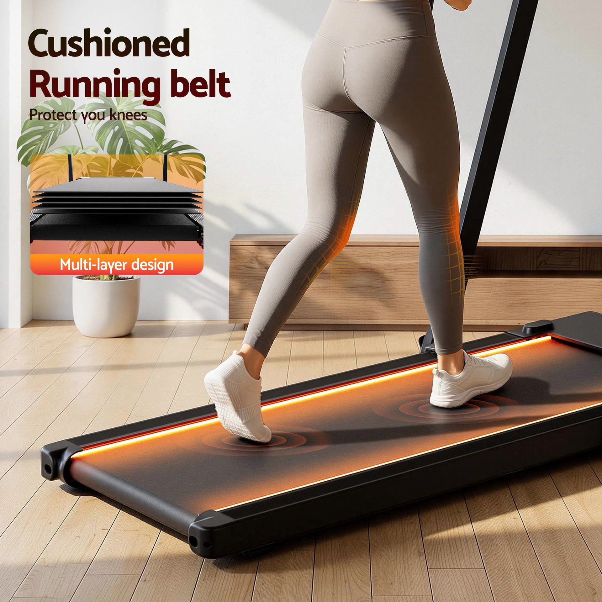 Everfit 3 in 1 Walking Pad Treadmill With Led Lights Foldable Under Desk Treadmills for Home Gym 40cm Wide Belt Black Awezingly