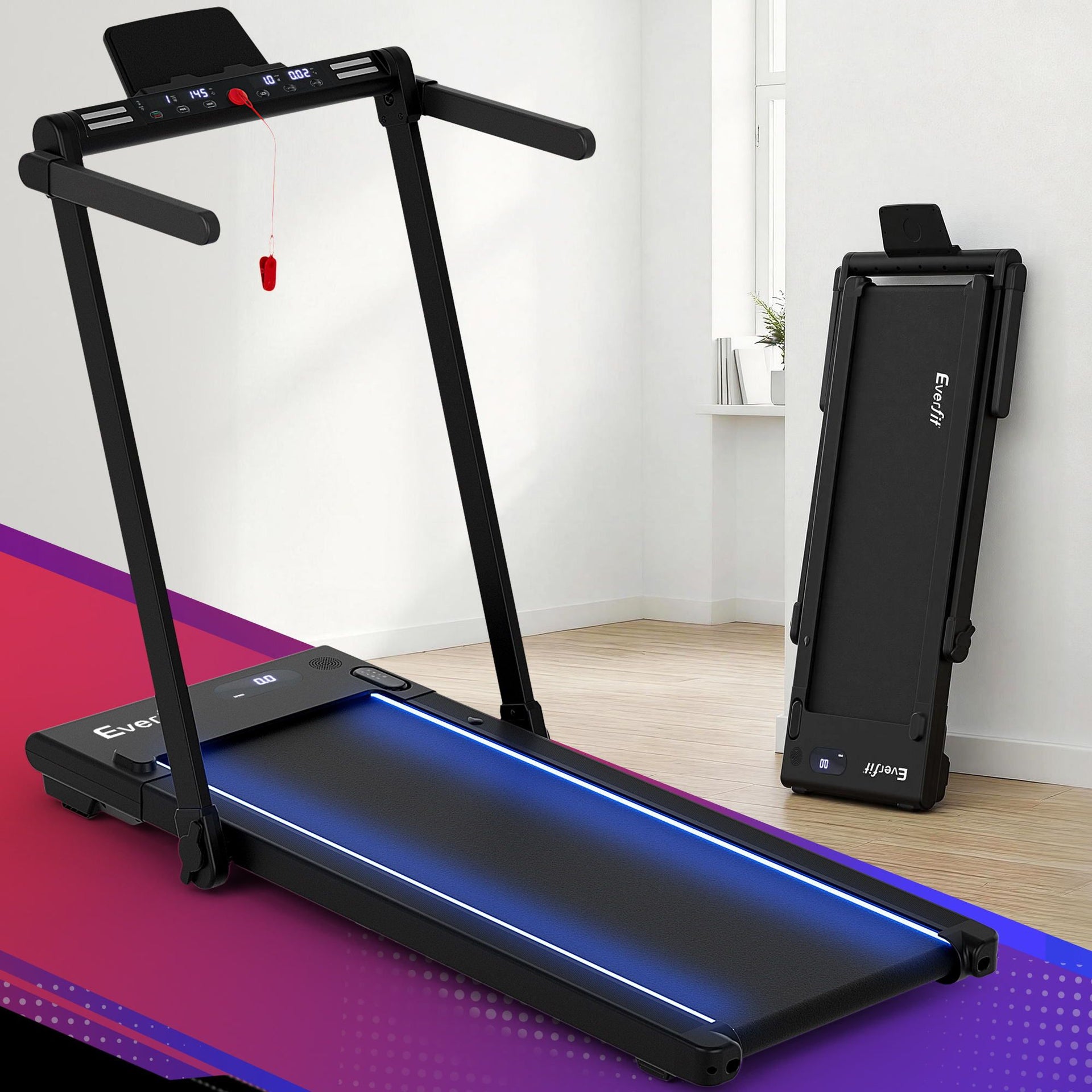 Everfit 3 in 1 Walking Pad Treadmill With Led Lights Foldable Under Desk Treadmills for Home Gym 40cm Wide Belt Black Awezingly