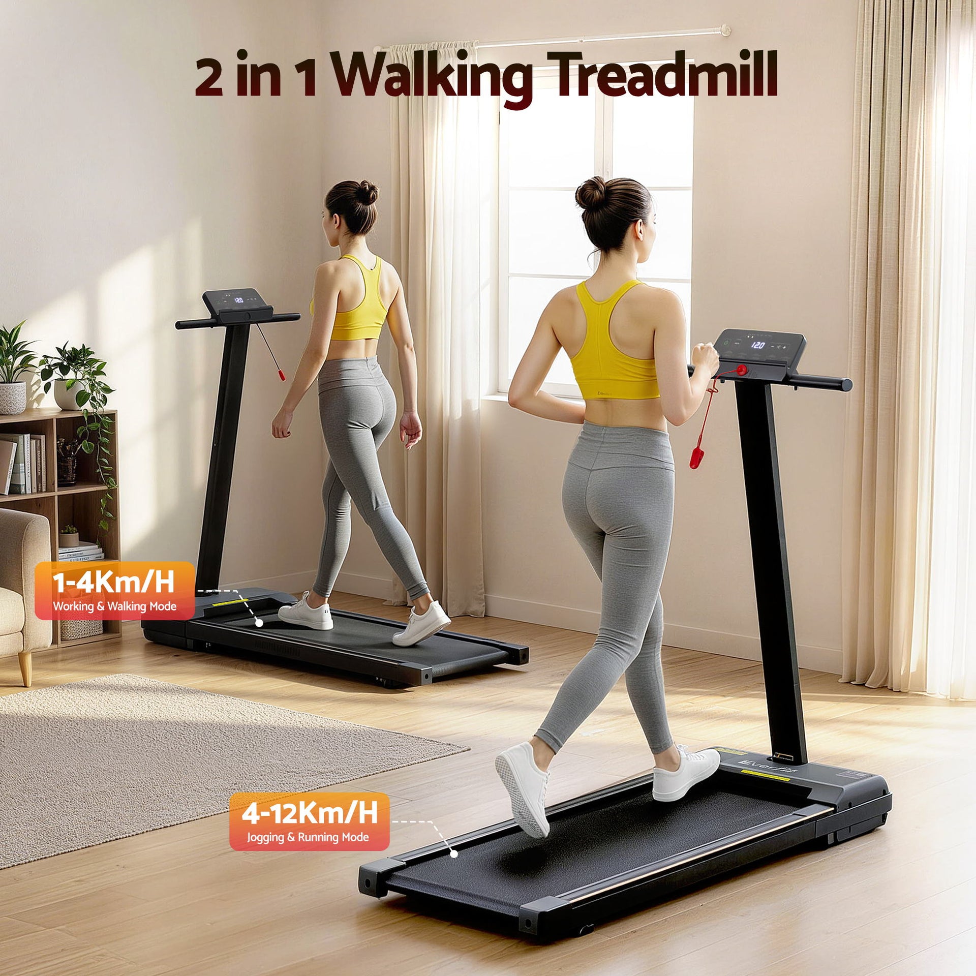 Everfit Walking Pad Treadmill 2 in 1 Foldable for Home Gym 40cm Wide Belt 12 Programs with App Awezingly