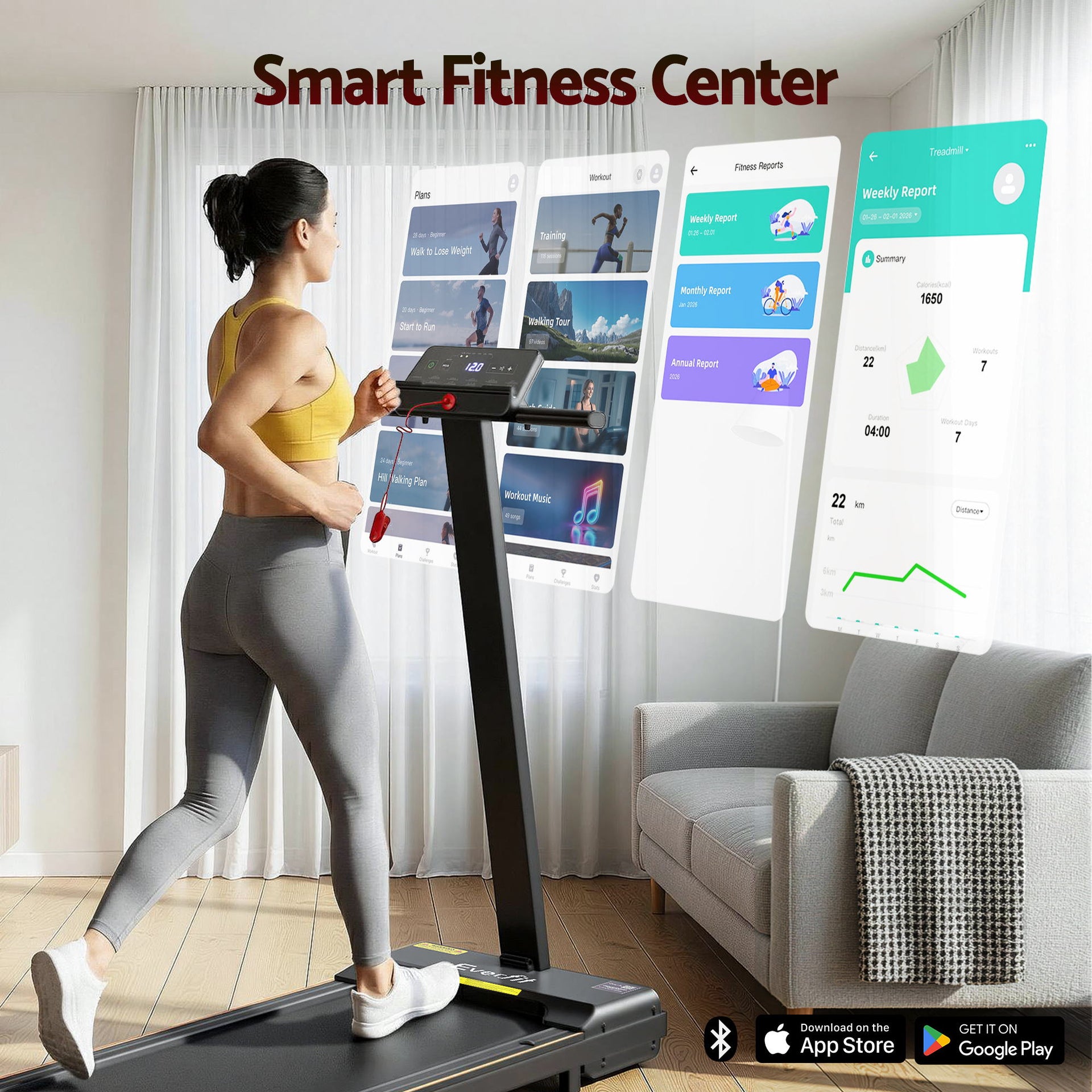 Everfit Walking Pad Treadmill 2 in 1 Foldable for Home Gym 40cm Wide Belt 12 Programs with App Awezingly