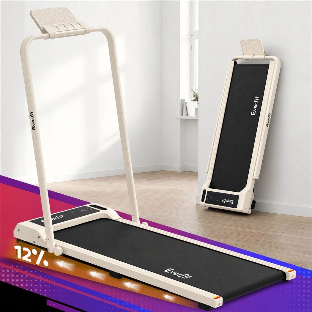 Everfit 3 in 1 Walking Pad Treadmill 12% Incline Foldable Under Desk Treadmills 40cm Belt Beige Awezingly