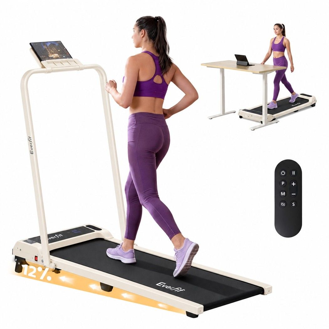 Everfit 3 in 1 Walking Pad Treadmill 12% Incline Foldable Under Desk Treadmills 40cm Belt Beige Awezingly