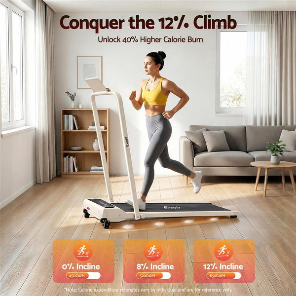 Everfit 3 in 1 Walking Pad Treadmill 12% Incline Foldable Under Desk Treadmills 40cm Belt Beige Awezingly