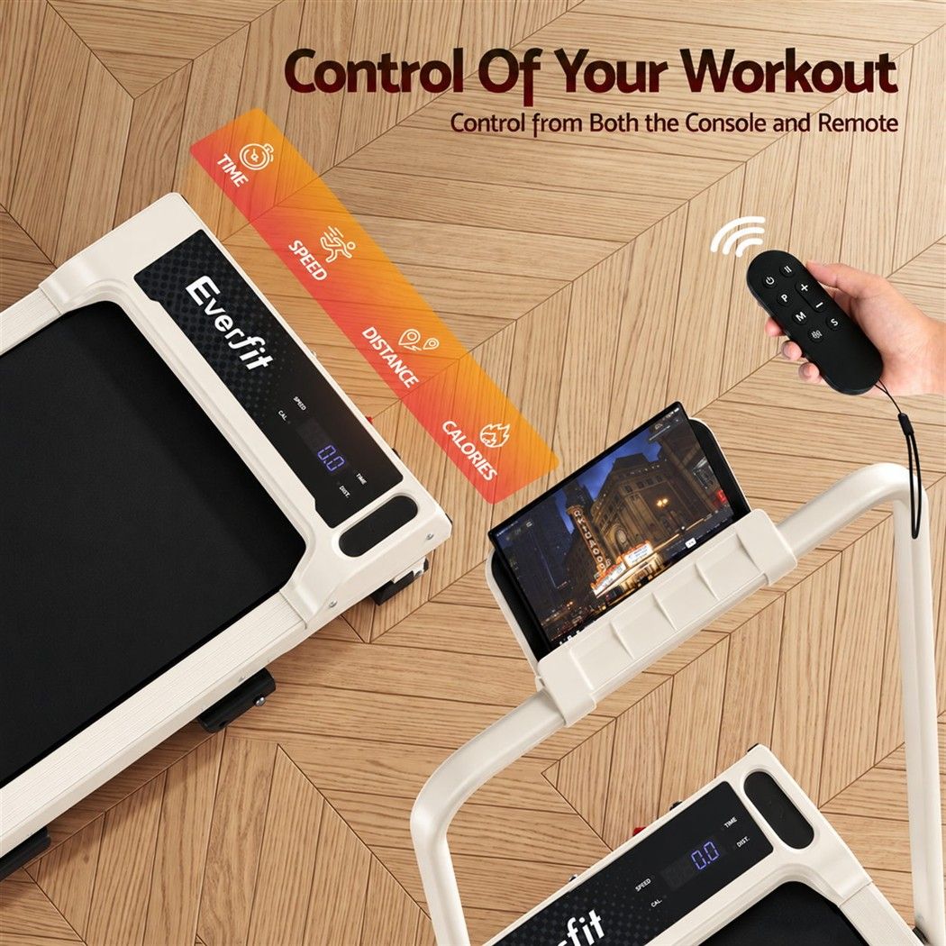 Everfit 3 in 1 Walking Pad Treadmill 12% Incline Foldable Under Desk Treadmills 40cm Belt Beige Awezingly