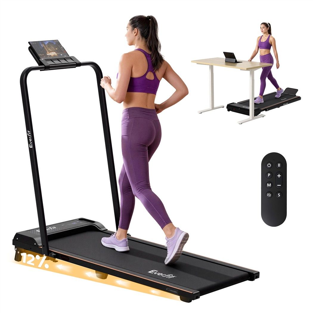 Everfit 3 in 1 Walking Pad Treadmill 12% Incline Foldable Under Desk Treadmills for Home Gym With 40cm Wide Belt Black Awezingly