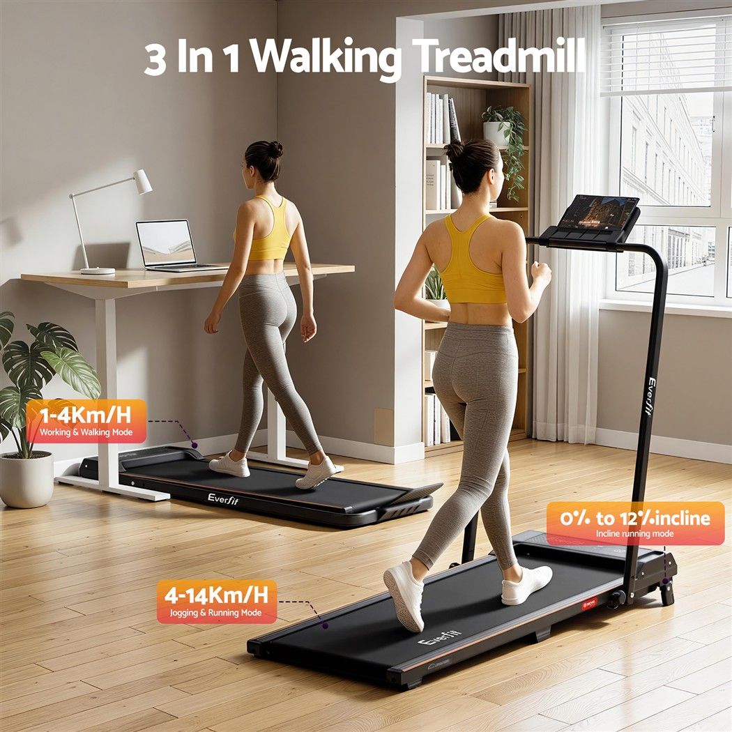 Everfit 3 in 1 Walking Pad Treadmill 12% Incline Foldable Under Desk Treadmills for Home Gym With 40cm Wide Belt Black Awezingly