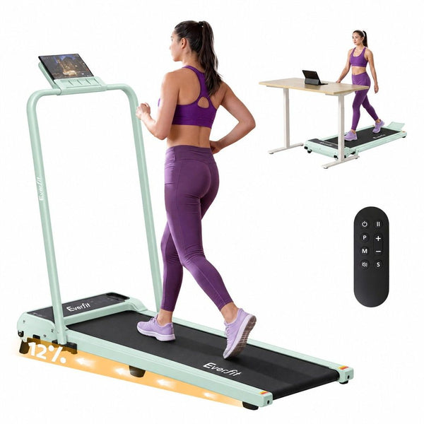 Everfit 3 in 1 Walking Pad Treadmill 12% Incline Foldable Under Desk Treadmills 40cm Belt Green Awezingly