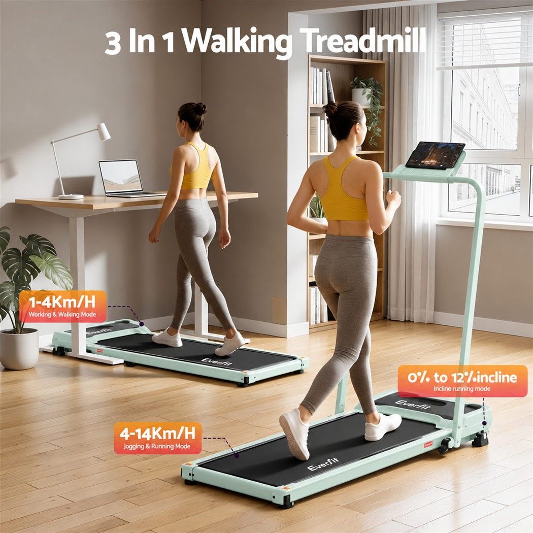 Everfit 3 in 1 Walking Pad Treadmill 12% Incline Foldable Under Desk Treadmills 40cm Belt Green Awezingly