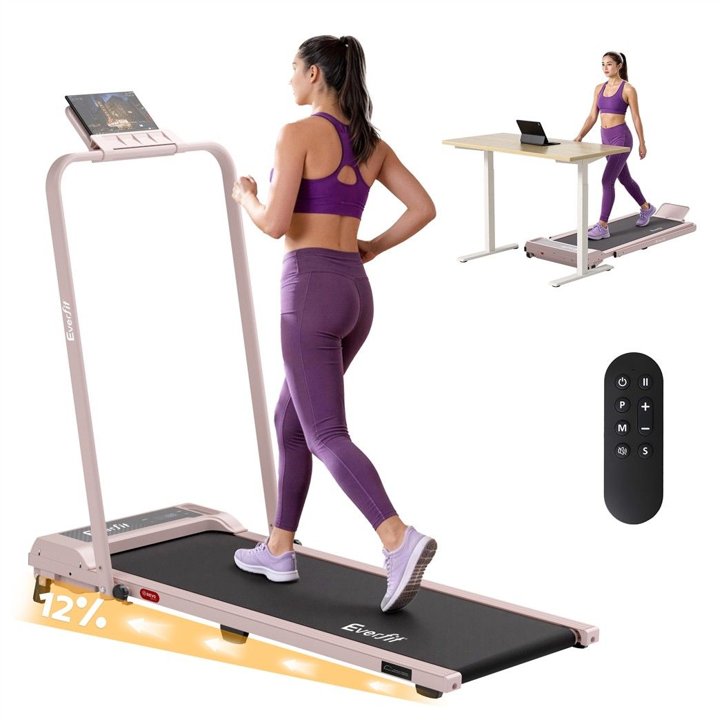 Everfit 3 in 1 Walking Pad Treadmill 12% Incline Foldable Under Desk Treadmills for Home Gym With 40cm Wide Belt Pink Awezingly