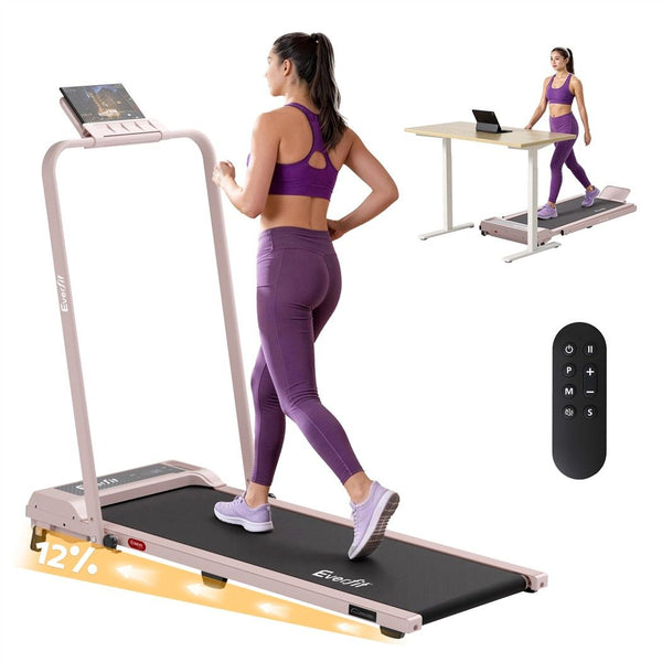 Everfit 3 in 1 Walking Pad Treadmill 12% Incline Foldable Under Desk Treadmills for Home Gym With 40cm Wide Belt Pink Awezingly
