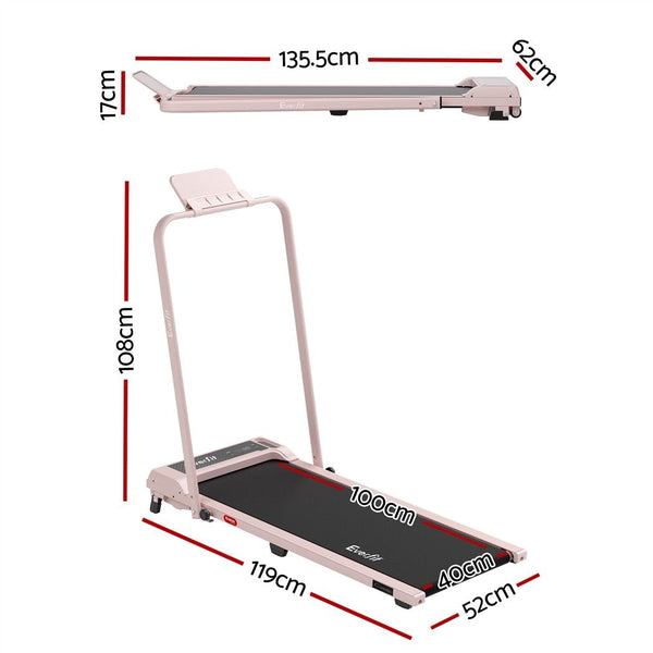 Everfit 3 in 1 Walking Pad Treadmill 12% Incline Foldable Under Desk Treadmills for Home Gym With 40cm Wide Belt Pink Awezingly