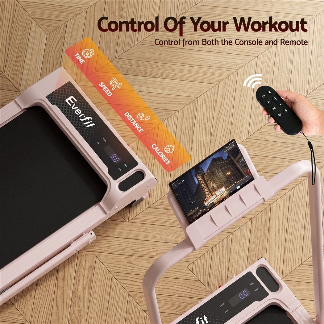 Everfit 3 in 1 Walking Pad Treadmill 12% Incline Foldable Under Desk Treadmills for Home Gym With 40cm Wide Belt Pink Awezingly