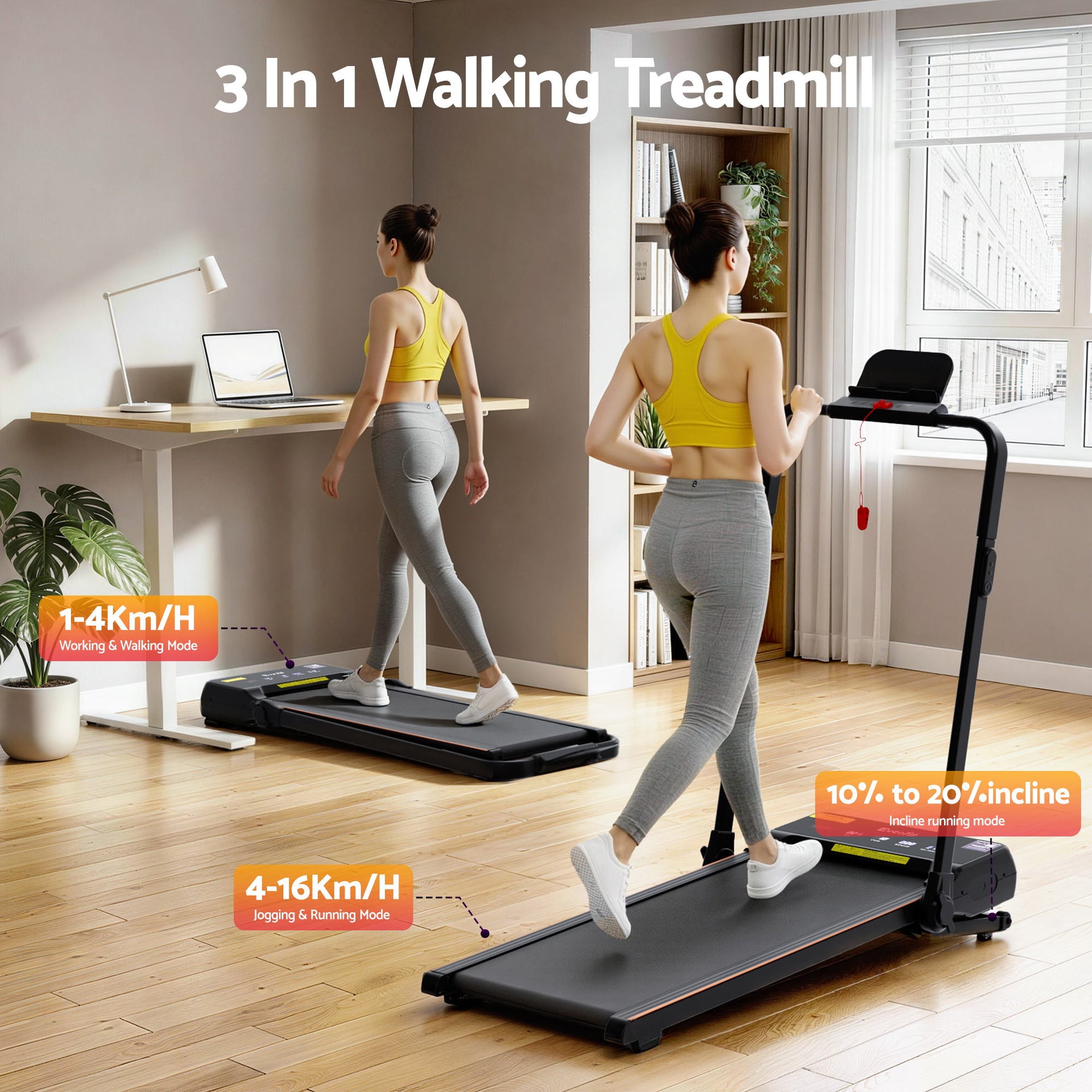 Everfit 3 in 1 Walking Pad Treadmill 20% Auto Incline Under Desk Foldable Treadmills for Home With 40cm Wide Belt Awezingly