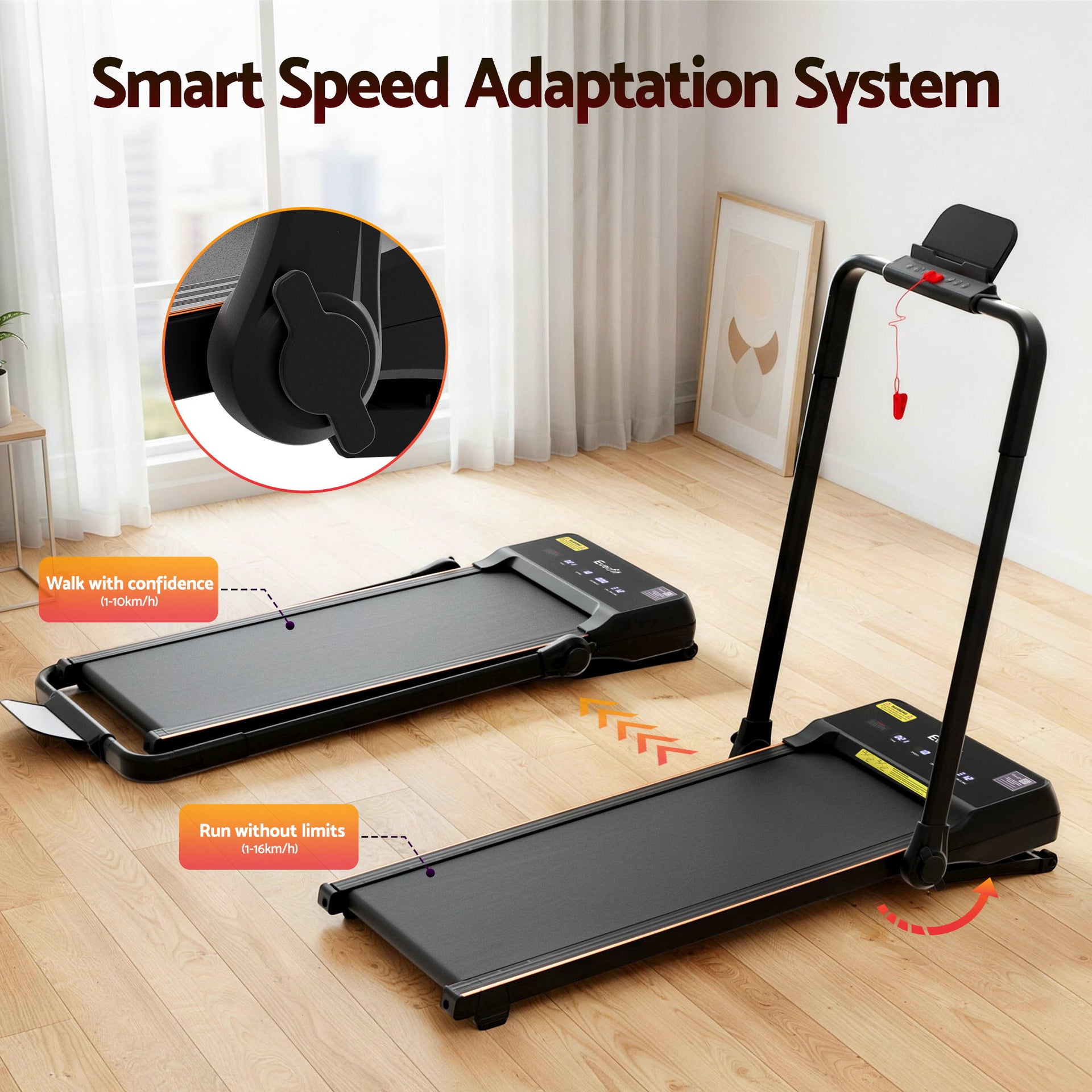 Everfit 3 in 1 Walking Pad Treadmill 20% Auto Incline Under Desk Foldable Treadmills for Home With 40cm Wide Belt Awezingly