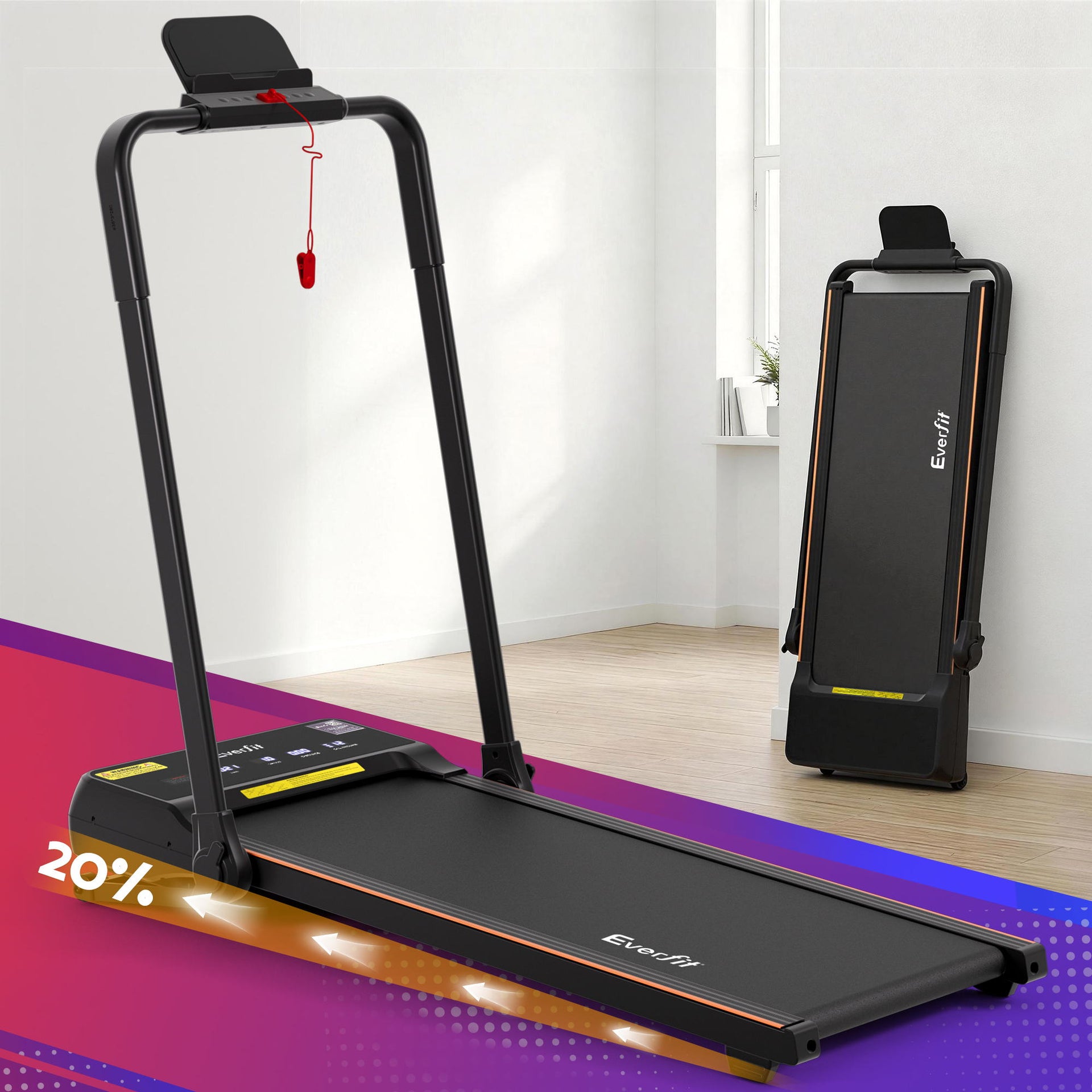Everfit 3 in 1 Walking Pad Treadmill 20% Auto Incline Under Desk Foldable Treadmills for Home With 40cm Wide Belt Awezingly