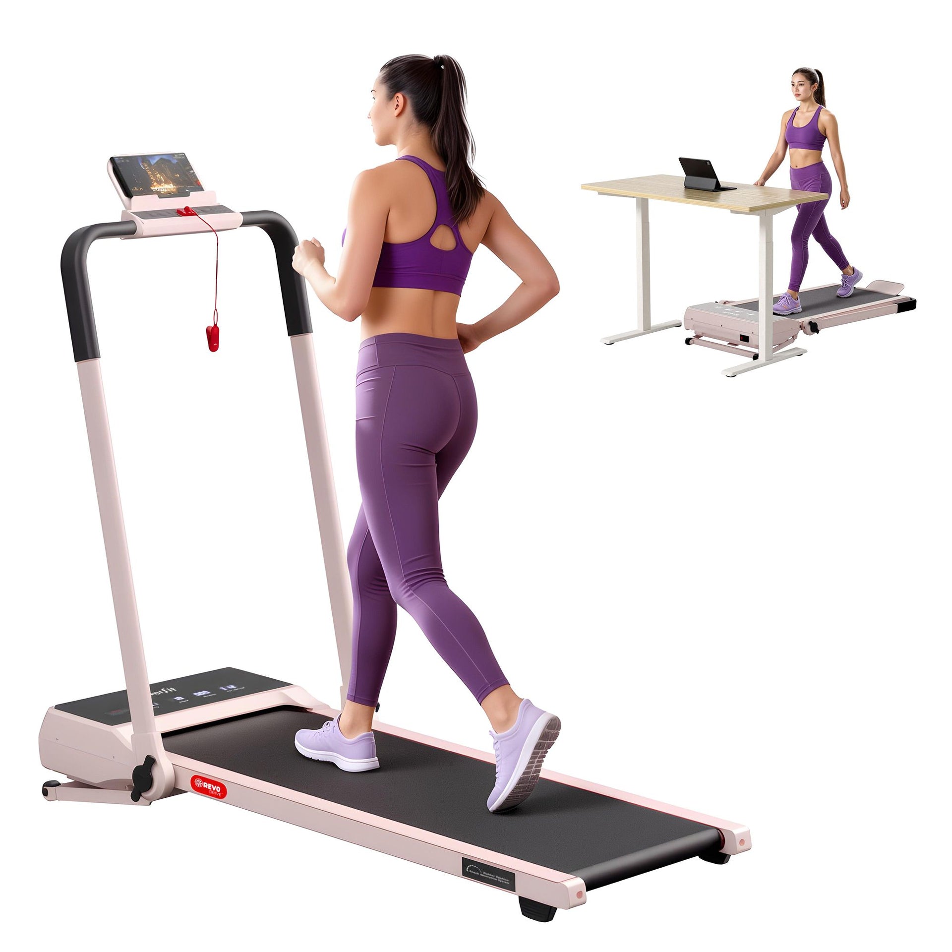 Everfit 3 in 1 Walking Pad Treadmill 20% Auto Incline Under Desk Foldable Treadmills for Home With 40cm Wide Belt Pink Everfit