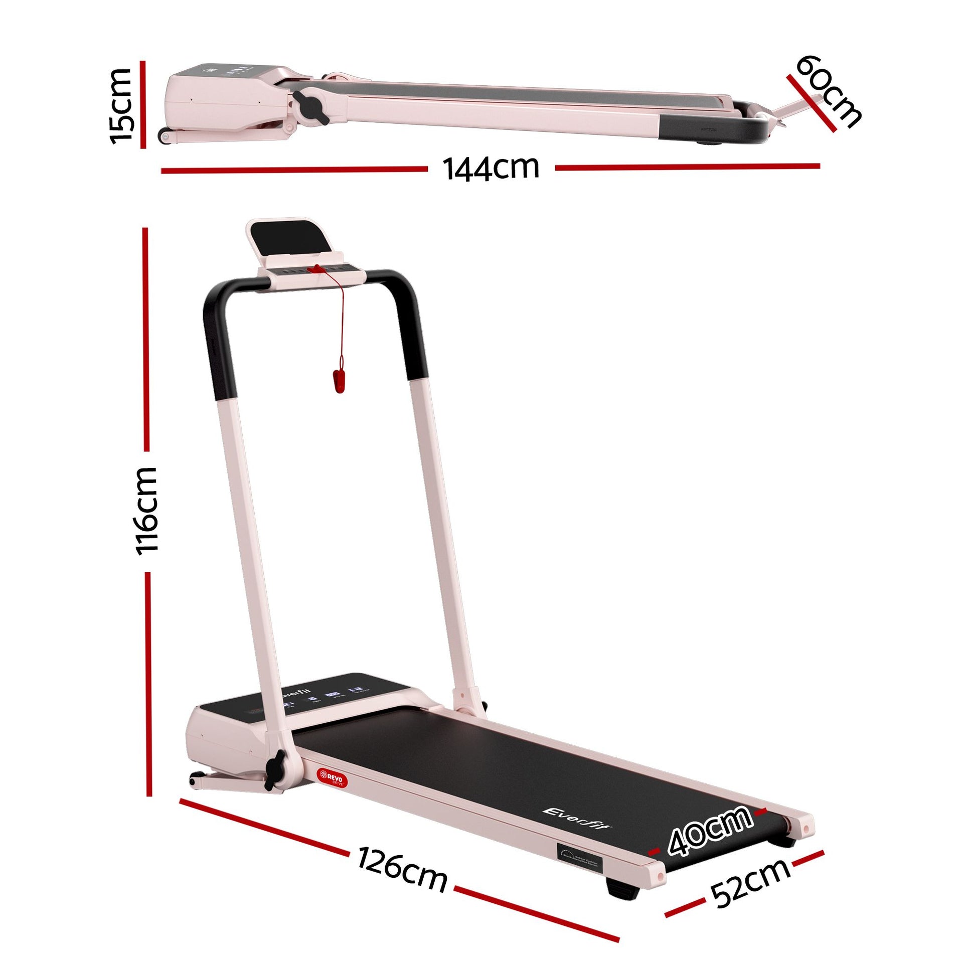 Everfit 3 in 1 Walking Pad Treadmill 20% Auto Incline Under Desk Foldable Treadmills for Home With 40cm Wide Belt Pink Everfit