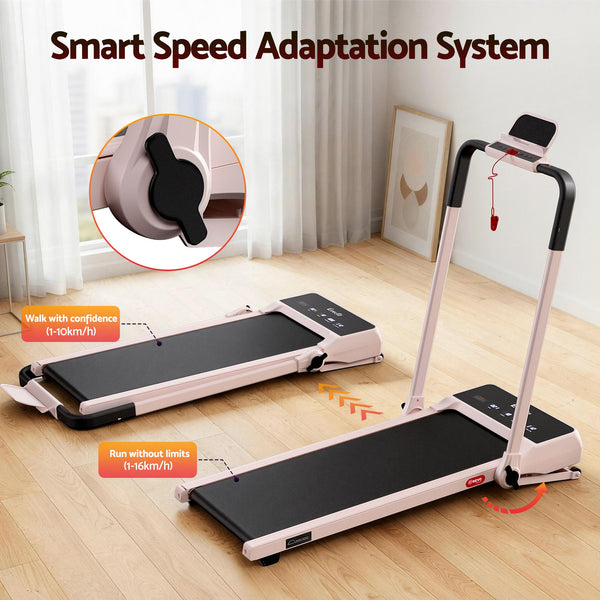 Everfit 3 in 1 Walking Pad Treadmill 20% Auto Incline Under Desk Foldable Treadmills for Home With 40cm Wide Belt Pink Everfit