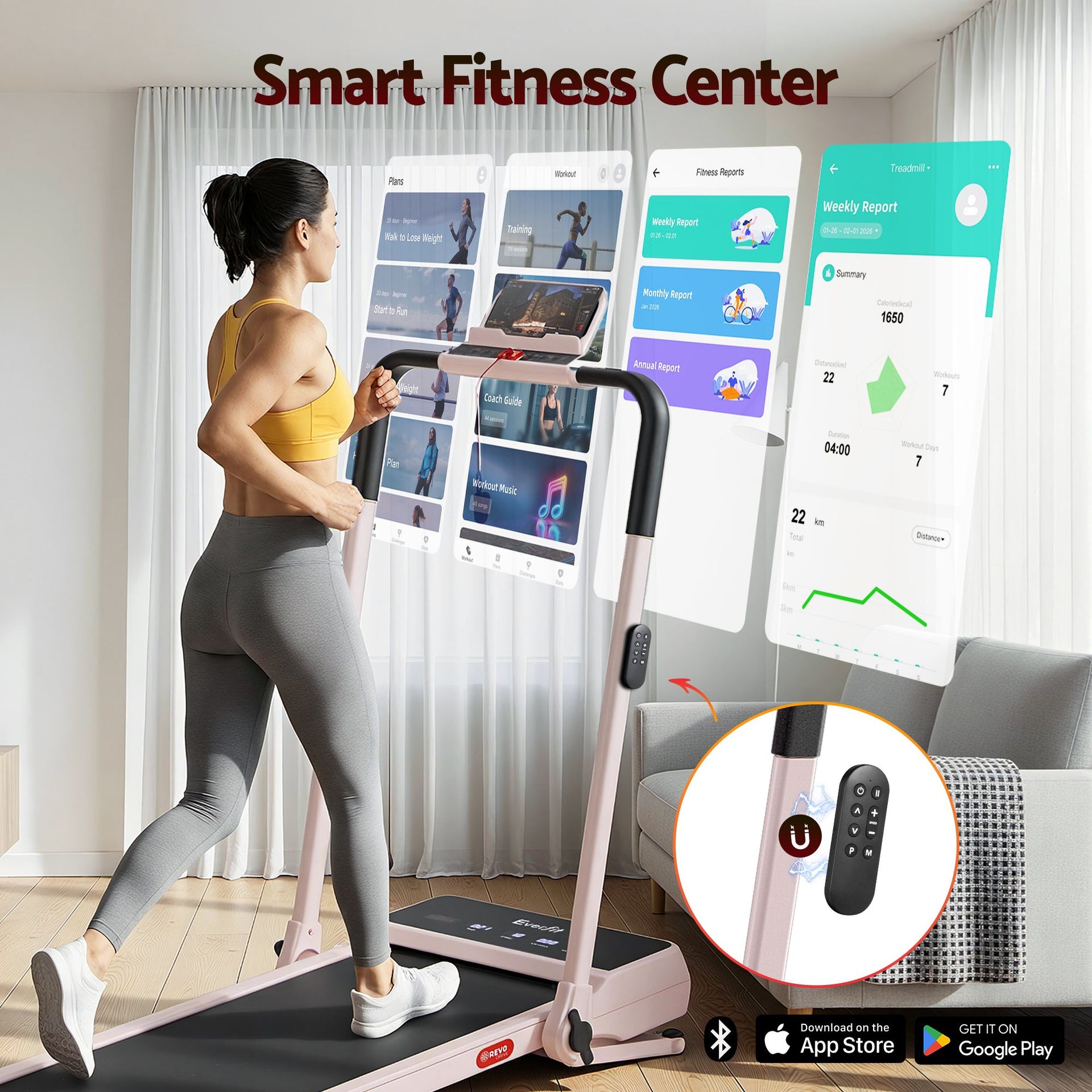 Everfit 3 in 1 Walking Pad Treadmill 20% Auto Incline Under Desk Foldable Treadmills for Home With 40cm Wide Belt Pink Everfit