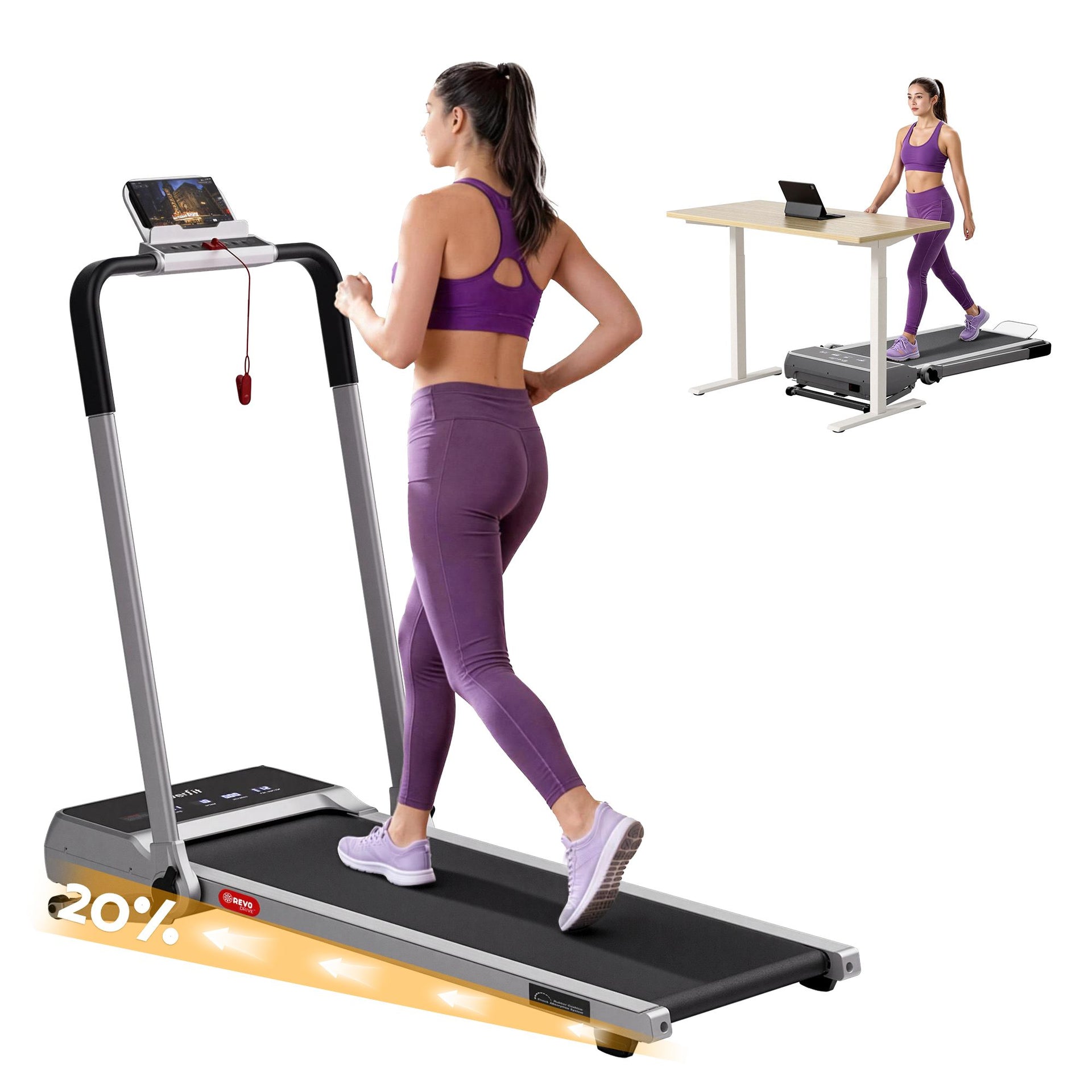 Everfit 3 in 1 Walking Pad Treadmill 20% Auto Incline Under Desk Foldable Treadmills for Home With 40cm Wide Belt Silver Awezingly