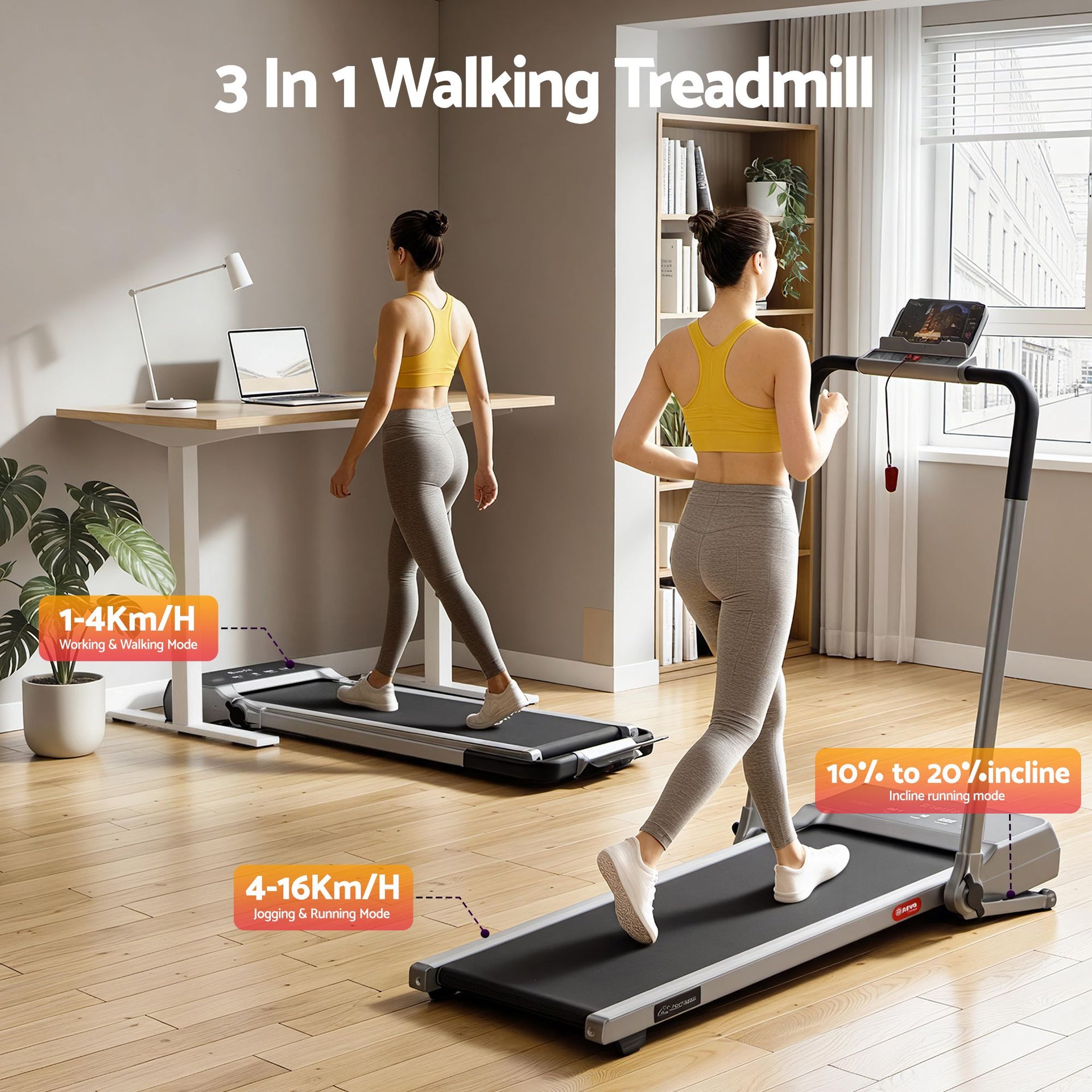 Everfit 3 in 1 Walking Pad Treadmill 20% Auto Incline Under Desk Foldable Treadmills for Home With 40cm Wide Belt Silver Awezingly