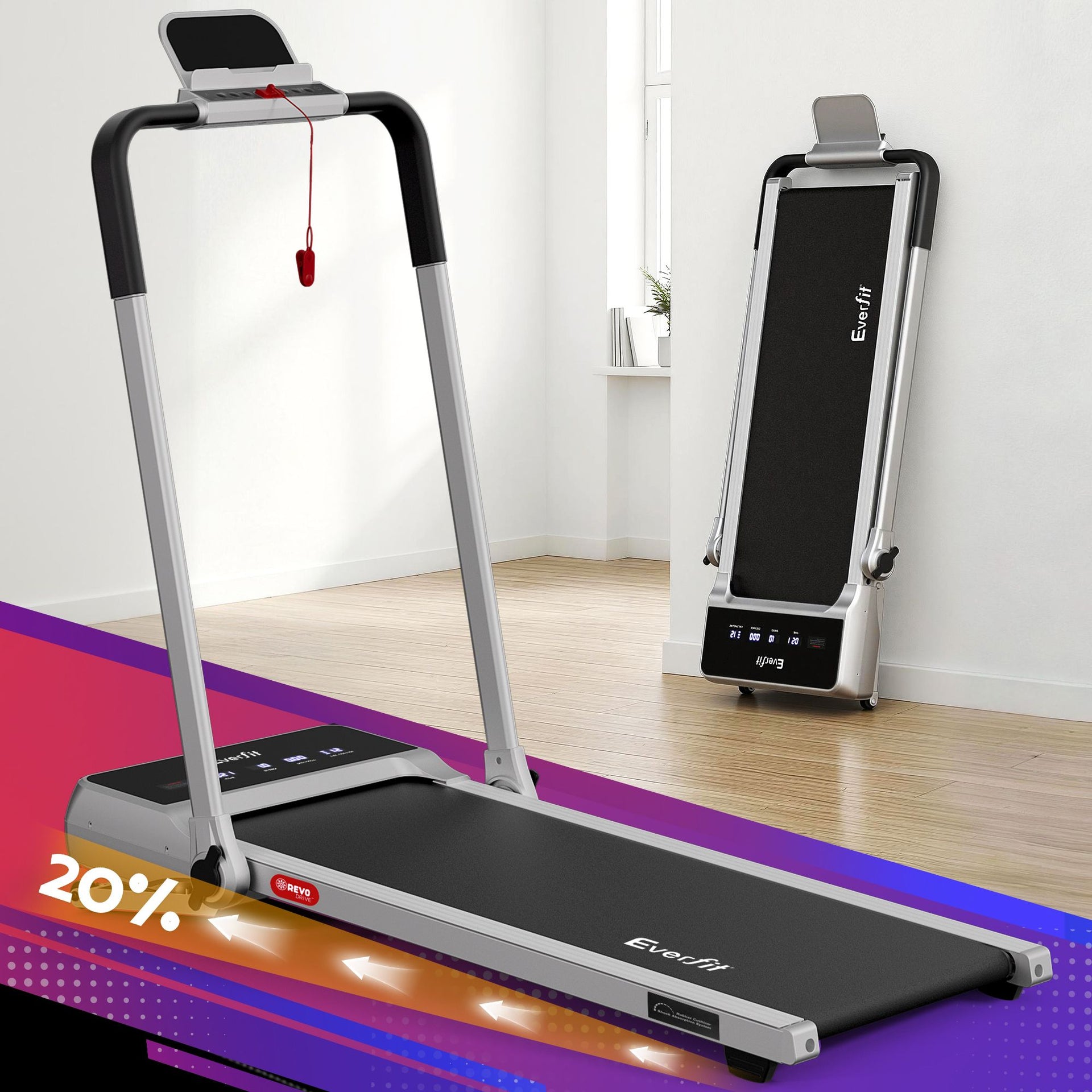Everfit 3 in 1 Walking Pad Treadmill 20% Auto Incline Under Desk Foldable Treadmills for Home With 40cm Wide Belt Silver Everfit