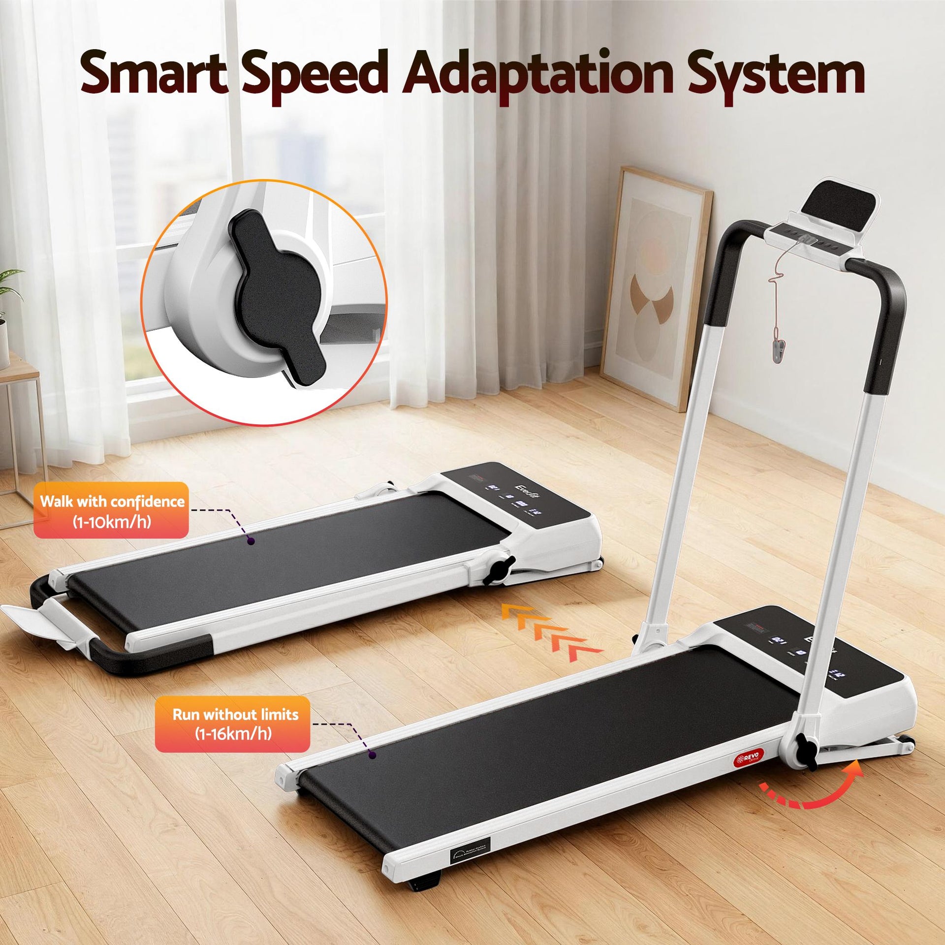 Everfit 3 in 1 Walking Pad Treadmill 20% Auto Incline Under Desk Foldable Treadmills for Home With 40cm Wide Belt White Awezingly