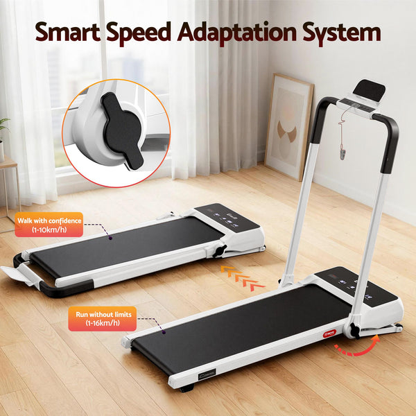 Everfit 3 in 1 Walking Pad Treadmill 20% Auto Incline Under Desk Foldable Treadmills for Home With 40cm Wide Belt White Awezingly