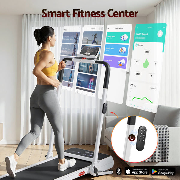 Everfit 3 in 1 Walking Pad Treadmill 20% Auto Incline Under Desk Foldable Treadmills for Home With 40cm Wide Belt White Awezingly