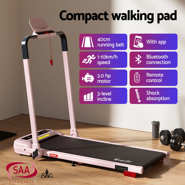 Everfit Treadmill Electric Walking Pad with Incline Foldable for Home Gym Pink Awezingly