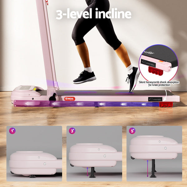Everfit Treadmill Electric Walking Pad with Incline Foldable for Home Gym Pink Awezingly