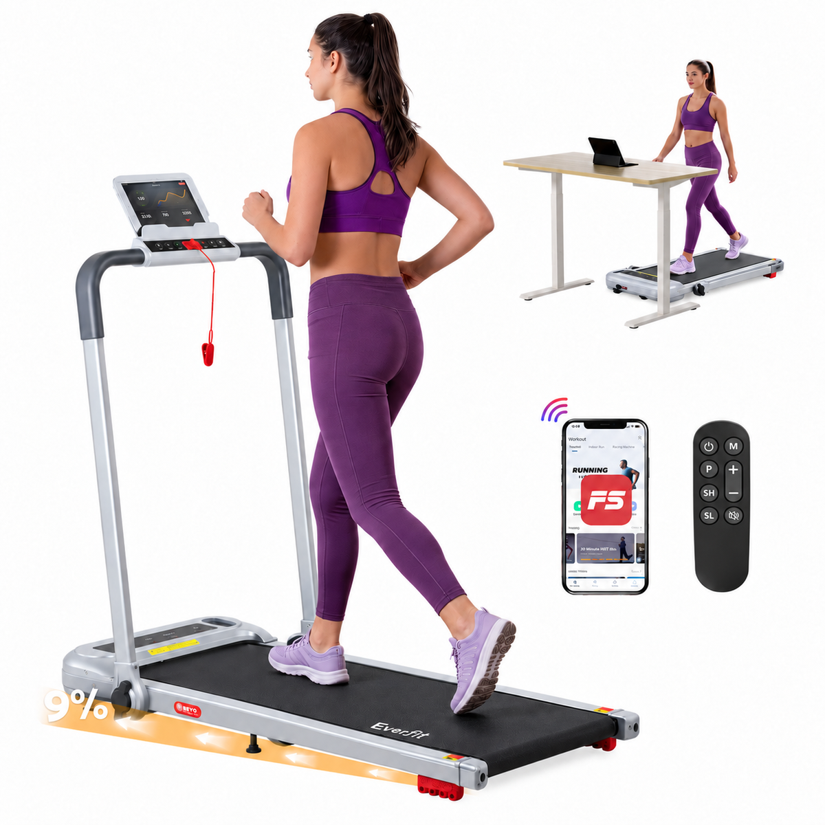Everfit 3 in1 Treadmill Electric Walking Pad with Incline Foldable for Home Gym Silver Awezingly