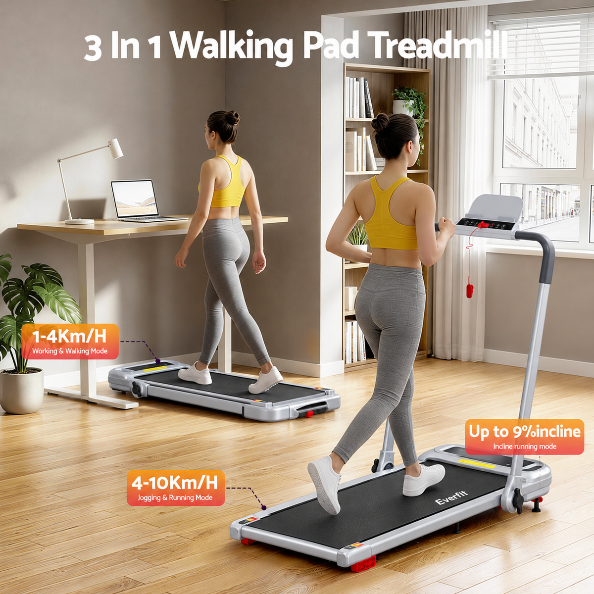 Everfit 3 in1 Treadmill Electric Walking Pad with Incline Foldable for Home Gym Silver Awezingly