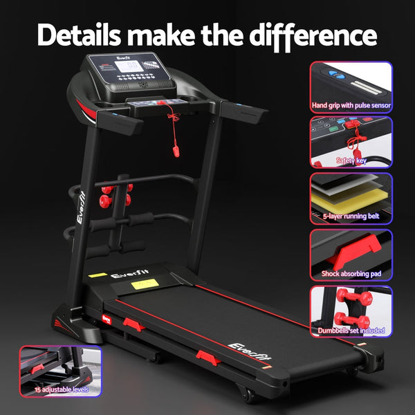 Everfit Treadmill Electric Home Gym Fitness Exercise Machine w/ Sit Up Bar 450mm Everfit