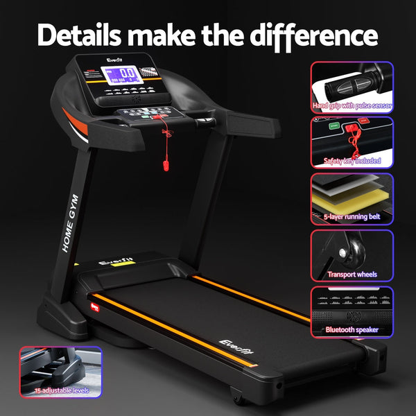 Everfit Treadmill Electric Auto Incline Home Gym Fitness Exercise Machine 490mm Everfit