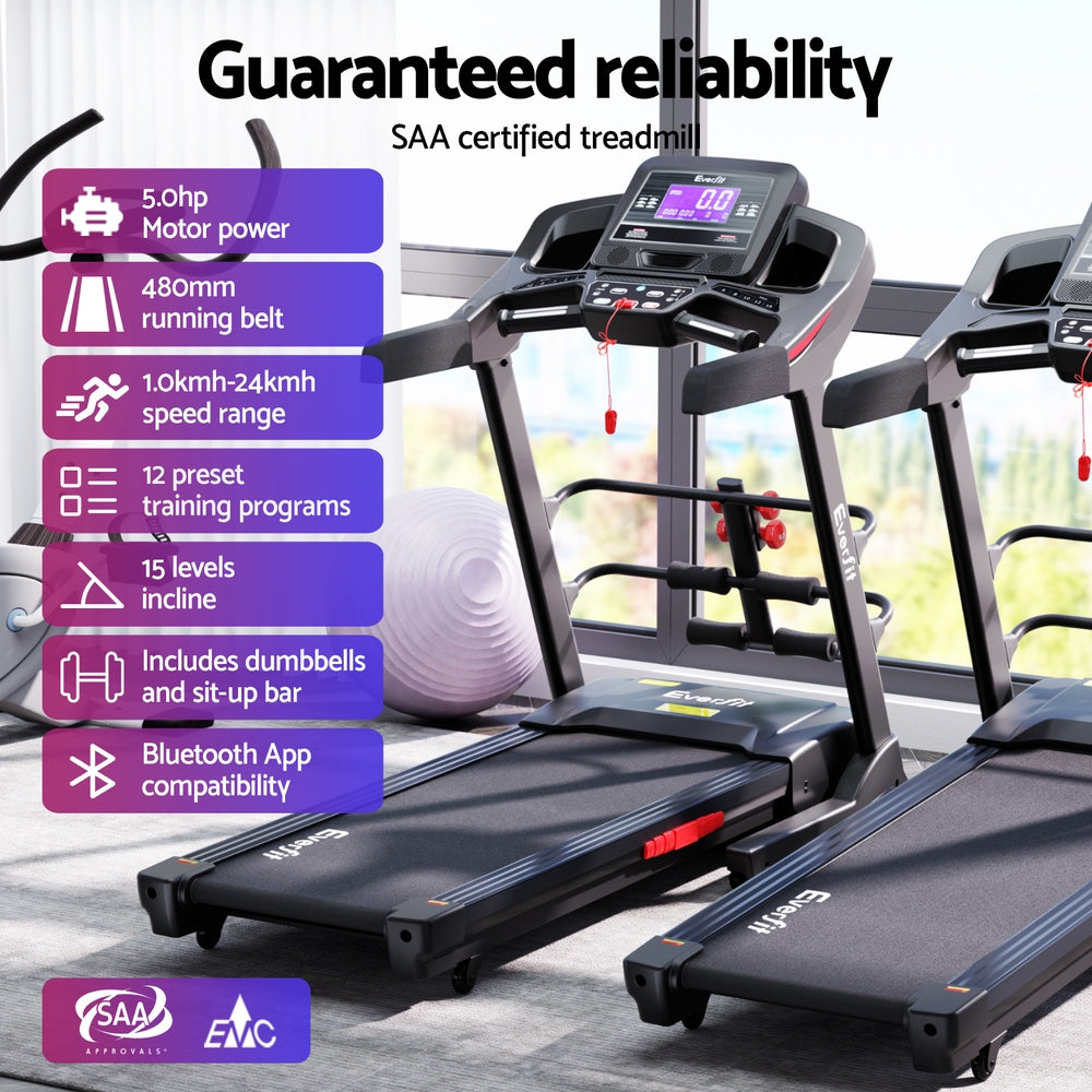 Everfit Treadmill Electric Home Gym Fitness Exercise Machine w/ Sit Up Bar 480mm Awezingly