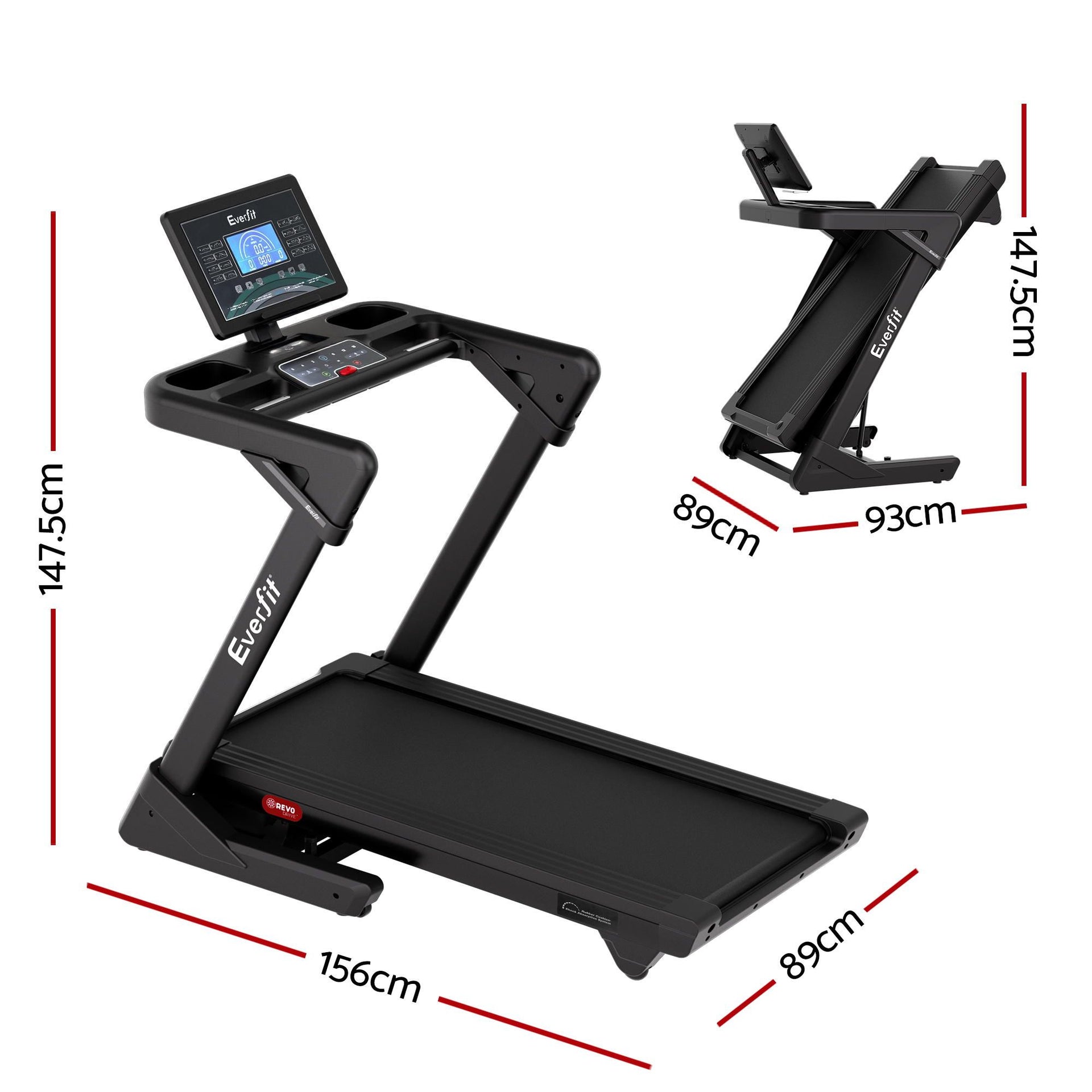 Everfit 500mm Wide Belt Treadmill 30% Auto Incline Foldable Treadmills for Home with LED Lights Awezingly
