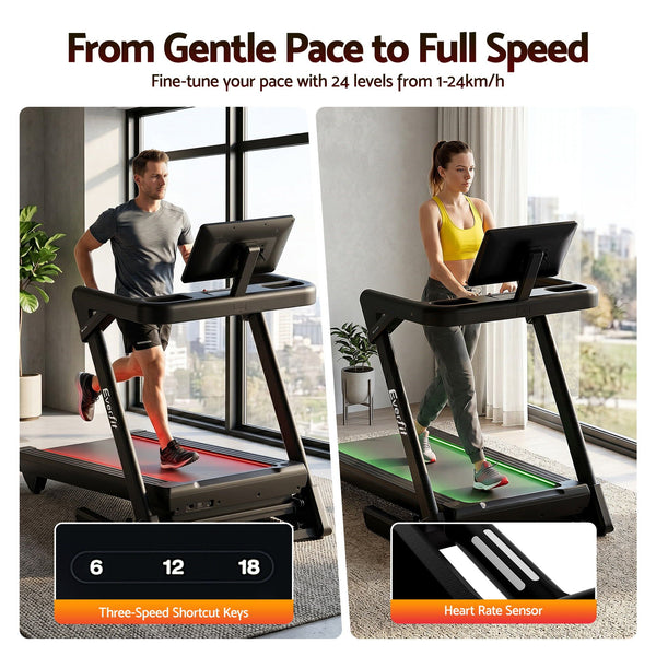 Everfit 500mm Wide Belt Treadmill 30% Auto Incline Foldable Treadmills for Home with LED Lights Awezingly