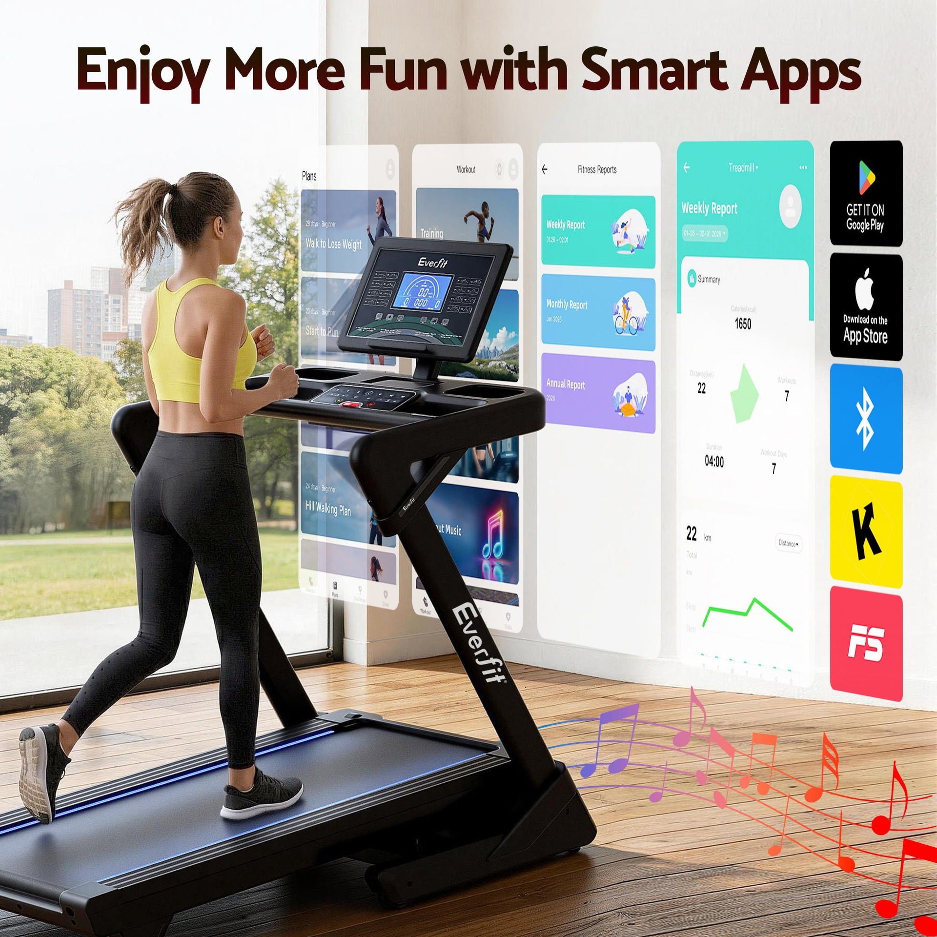 Everfit 500mm Wide Belt Treadmill 30% Auto Incline Foldable Treadmills for Home with LED Lights Awezingly