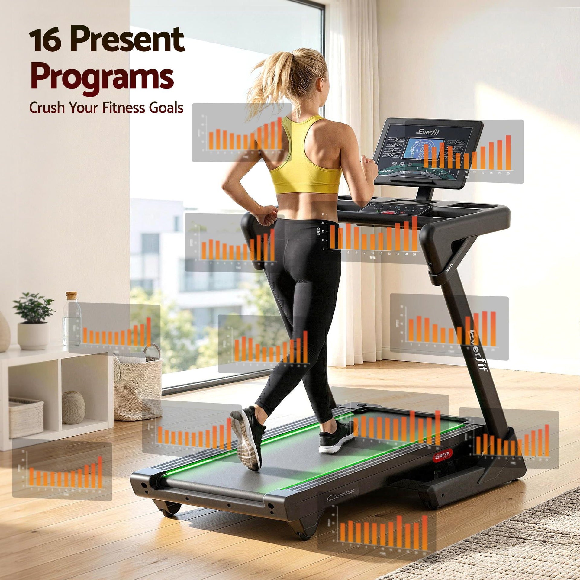Everfit 500mm Wide Belt Treadmill 30% Auto Incline Foldable Treadmills for Home with LED Lights Awezingly