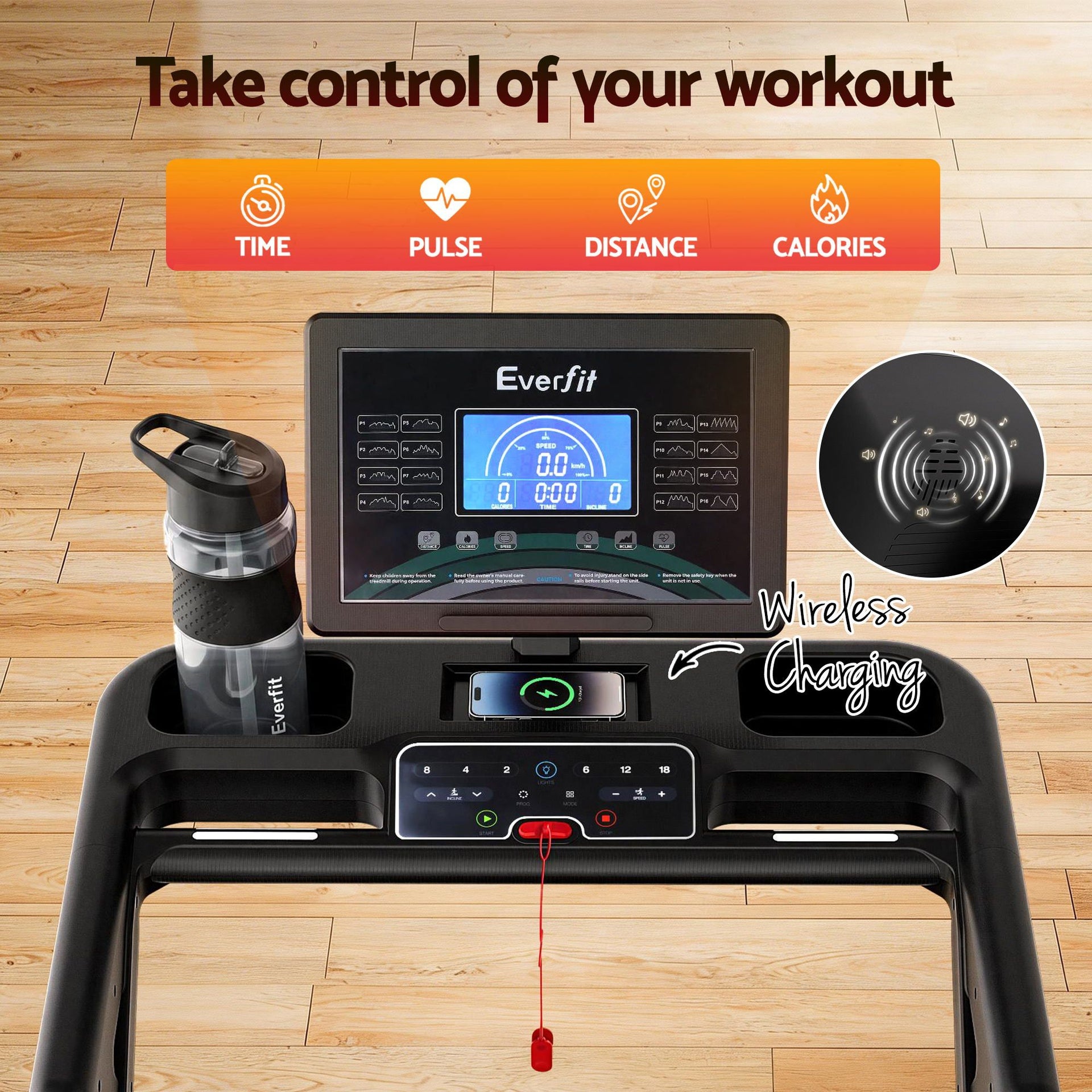 Everfit 500mm Wide Belt Treadmill 30% Auto Incline Foldable Treadmills for Home with LED Lights Awezingly