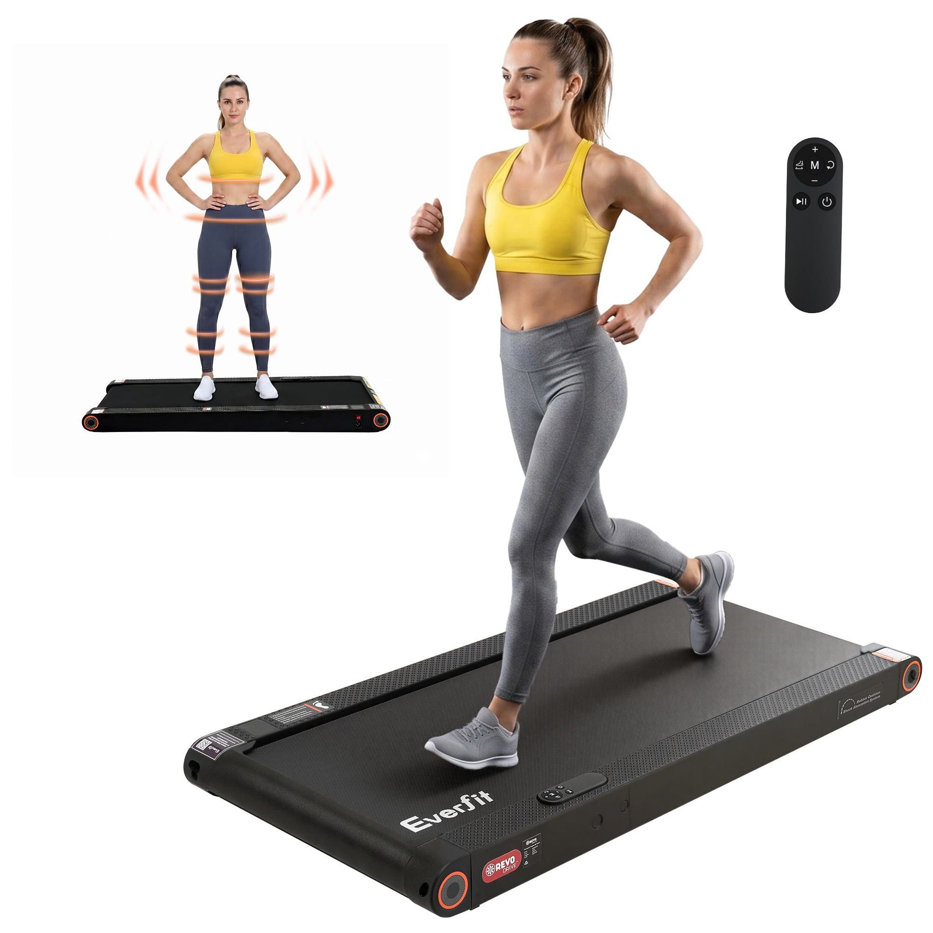 Everfit 4 in 1 Vibration Walking Pad Treadmill Under Desk Treadmills for Home Gym with App Control 380mm Black Awezingly
