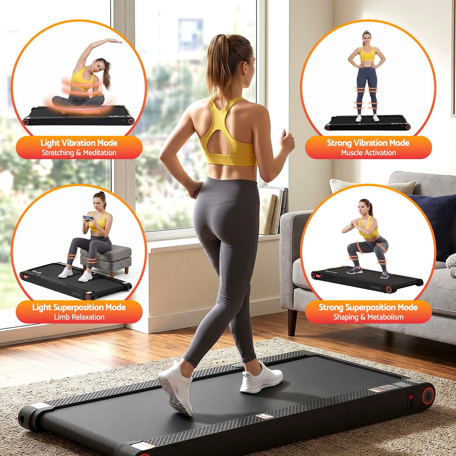 Everfit 4 in 1 Vibration Walking Pad Treadmill Under Desk Treadmills for Home Gym with App Control 380mm Black Awezingly