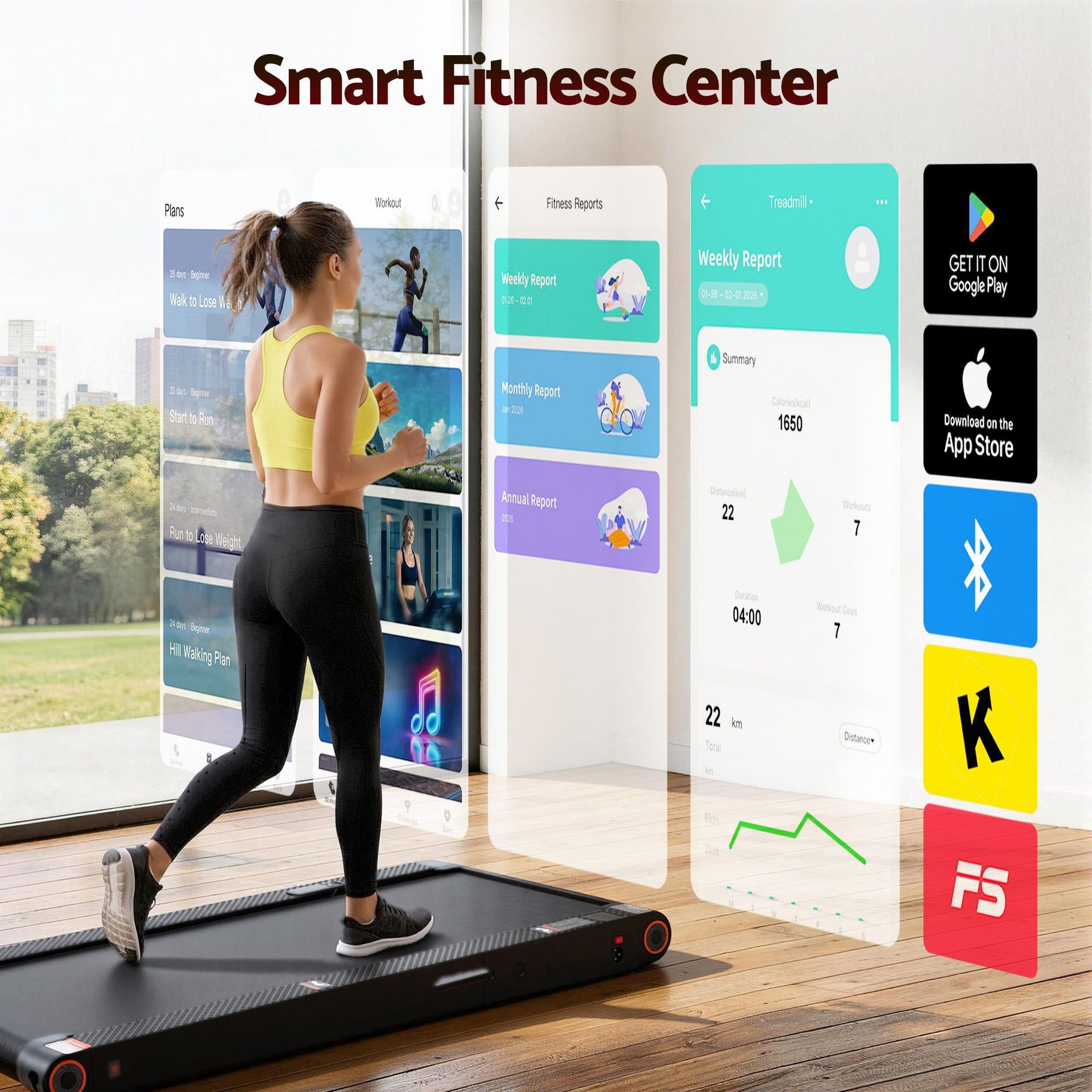 Everfit 4 in 1 Vibration Walking Pad Treadmill Under Desk Treadmills for Home Gym with App Control 380mm Black Awezingly