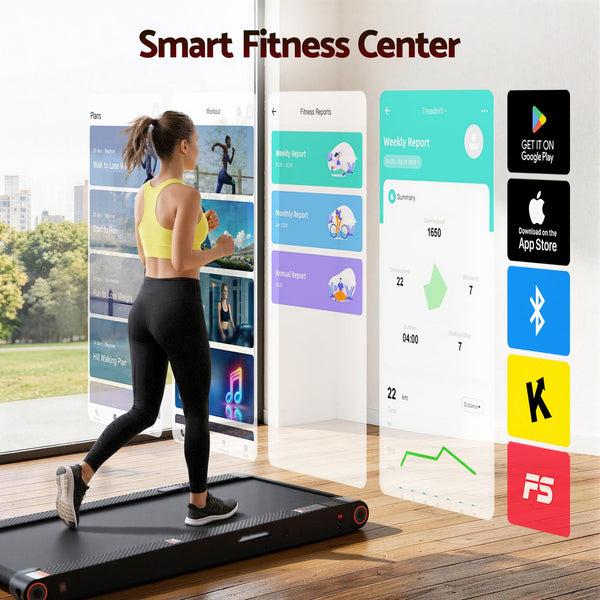 Everfit 4 in 1 Vibration Walking Pad Treadmill Under Desk Treadmills for Home Gym with App Control 380mm Black Awezingly
