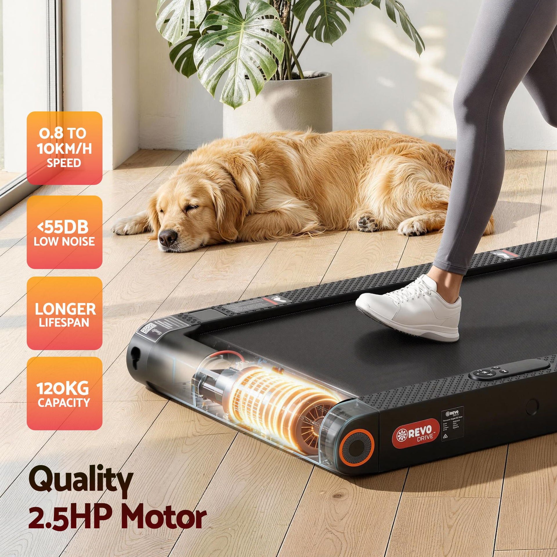 Everfit 4 in 1 Vibration Walking Pad Treadmill Under Desk Treadmills for Home Gym with App Control 380mm Black Awezingly