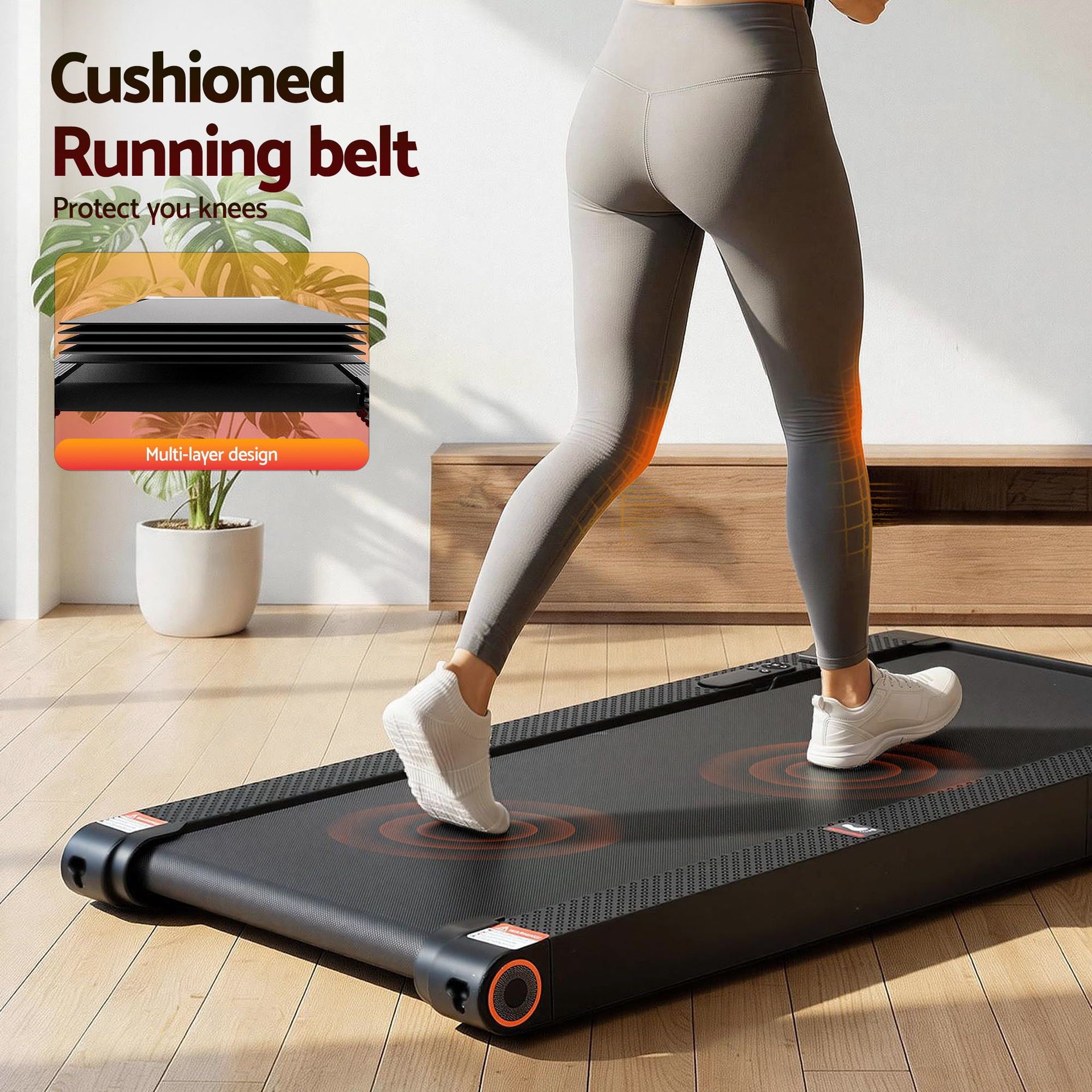 Everfit 4 in 1 Vibration Walking Pad Treadmill Under Desk Treadmills for Home Gym with App Control 380mm Black Awezingly