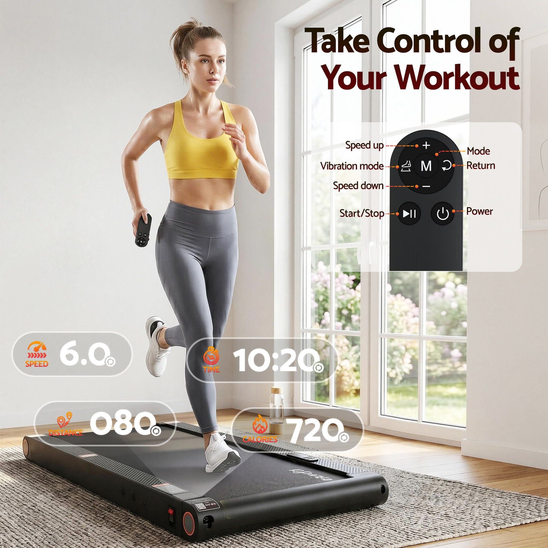 Everfit 4 in 1 Vibration Walking Pad Treadmill Under Desk Treadmills for Home Gym with App Control 380mm Black Awezingly